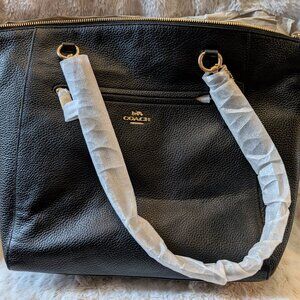 NWT Coach Black Pebble Leather Prairie Tote Bag with Gold Hardware